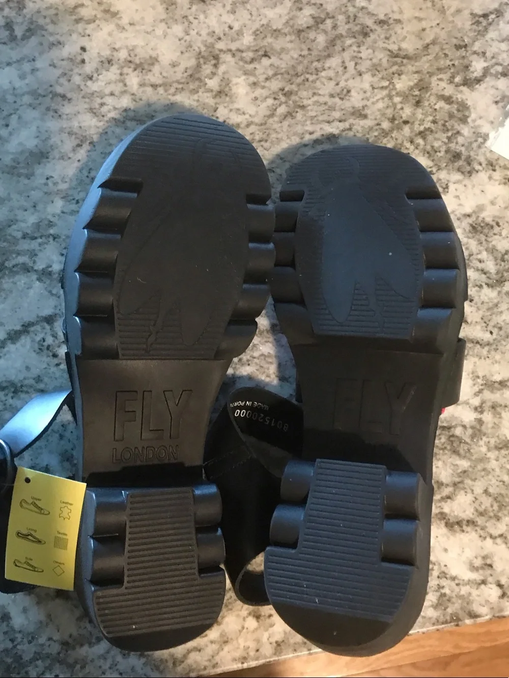 Fly London Black Leather Wedge Sandals